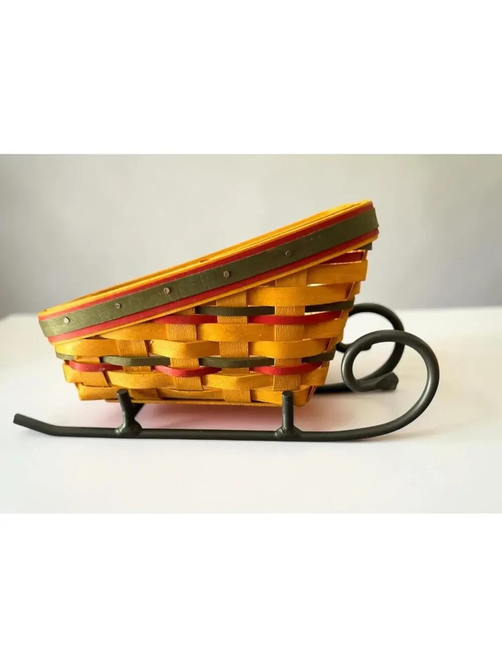 1998 Longaberger Sleigh Basket with Liner w/ Iron Stand